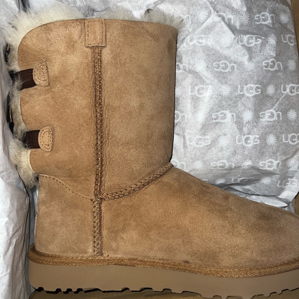 UGG Chestnut Suede Back-Bow Shearling Boot